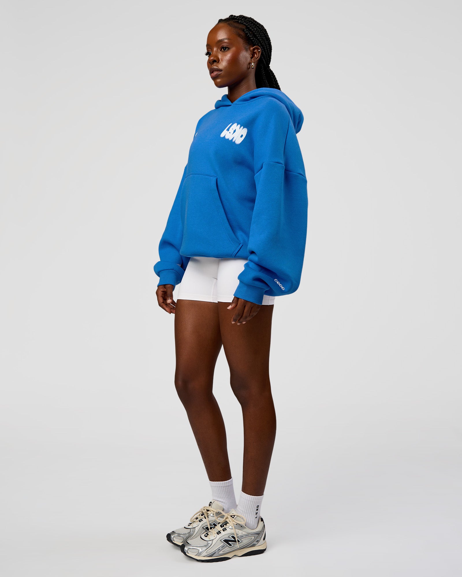 Static Grit Unisex Boxy Hoodie - Palace Blue-White | LSKD