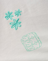 Woman wearing Sticker Heavyweight Oversized Tee - Off White-Jelly Mint | Model:Jordan | Size:XS