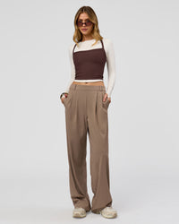 Woman wearing StretchShift Wide Leg Pant - Taupe Ash | Model:Leilani | Size:XS