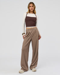 Woman wearing StretchShift Wide Leg Pant - Taupe Ash | Model:Leilani | Size:XS
