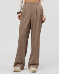 Woman wearing StretchShift Wide Leg Pant - Taupe Ash | Model:Leilani | Size:XS