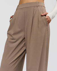 Woman wearing StretchShift Wide Leg Pant - Taupe Ash | Model:Leilani | Size:XS