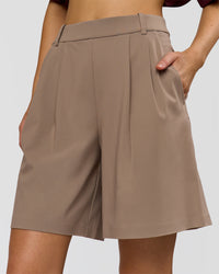 Woman wearing StretchShift Wide Leg Short - Taupe Ash | Model:Leilani | Size:XS