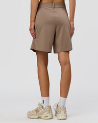 Woman wearing StretchShift Wide Leg Short - Taupe Ash | Model:Leilani | Size:XS