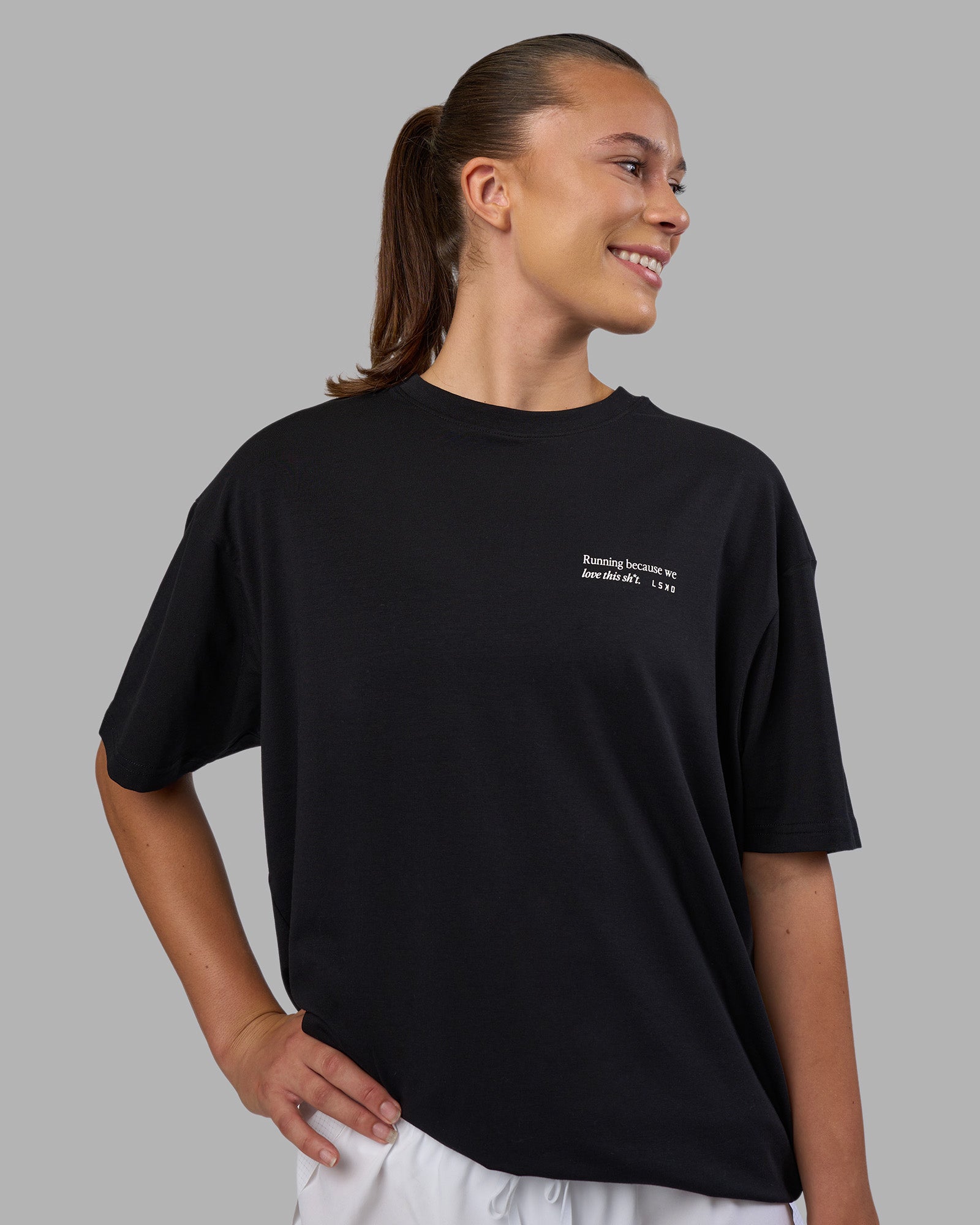 Today's Run FLXCotton Oversized Tee - Black-White | LSKD