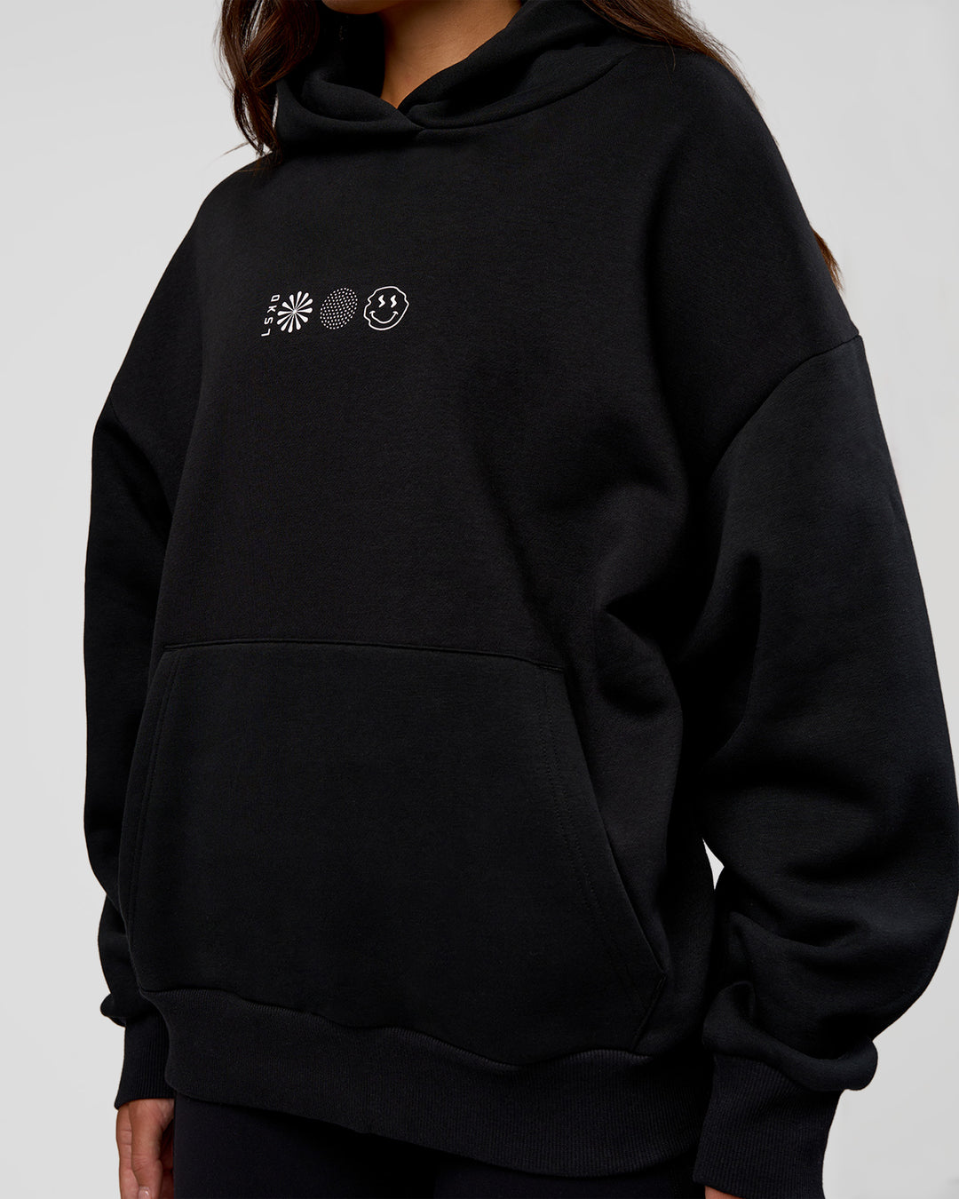 Woman wearing Trust The Process Unisex Oversized Hoodie - Black-White | Model:Kirstyn | Size:XS