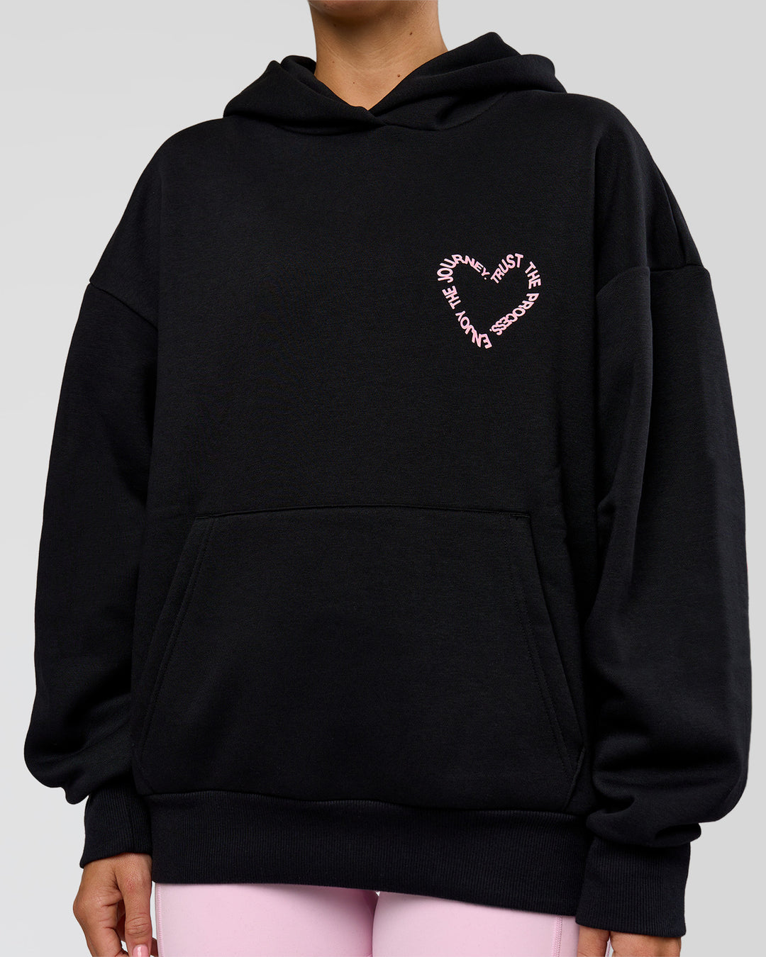 Woman wearing Unisex Love The Process Oversize Hoodie - Black-Marshmallow | Model:Amity | Size:XS