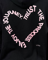 Woman wearing Unisex Love The Process Oversize Hoodie - Black-Marshmallow | Model:Amity | Size:XS