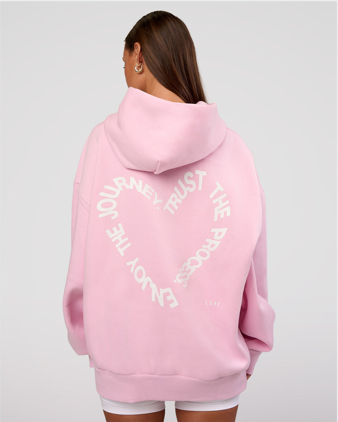 Woman wearing Unisex Love The Process Oversize Hoodie - Marshmallow-White | Model:Brylee | Size:XS