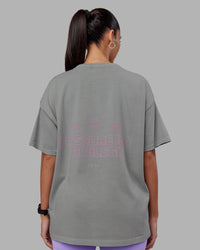 Woman wearing Pressure Washed Heavyweight Oversize Tee - Grey-Bubblegum | Model:Rhiley | Size:XS