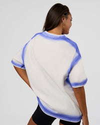 Woman wearing Urban Blur Heavyweight Unisex Oversized Tee - Off White-Power Cobalt | Model:Kirstyn | Size:XS