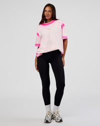 Woman wearing Urban Blur Heavyweight Unisex Oversized Tee - Off White-Ultra Pink | Model:Kirstyn | Size:XS