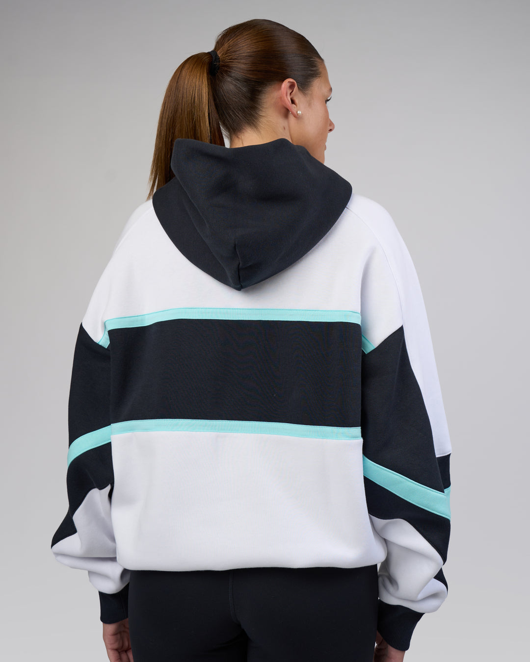 Woman wearing Vibe Oversized Unisex Hoodie - White-Island Paradise | Model:Phoebe | Size:XS