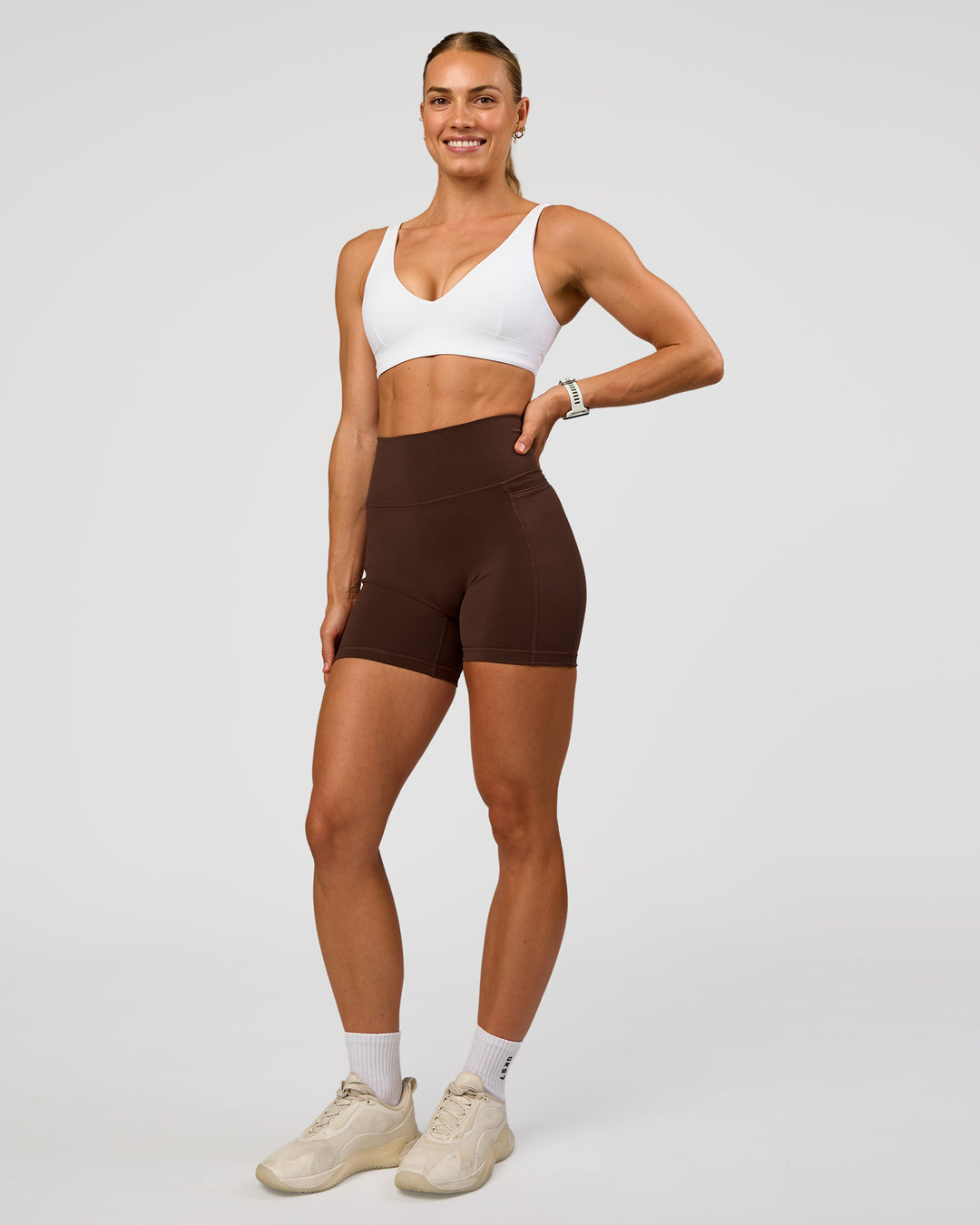 Woman wearing Vitality Sports Bra - White | Model:Maja | Size:XS - view 5