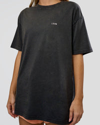 Woman wearing We Love This  FLXCotton Oversized Tee - Black Washed-White | Model:Leilani | Size:XS