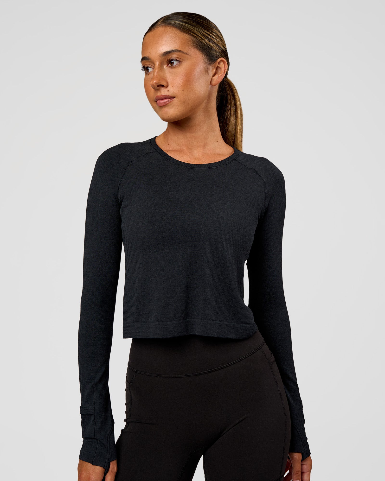 Womens AeroFLX+ Seamless Long Sleeve Skimmer Tee - Black Marl | LSKD