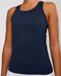 Woman wearing AeroFLX+ Seamless Tank - Future Navy/Future Navy | Model:Charli | Size:XS
