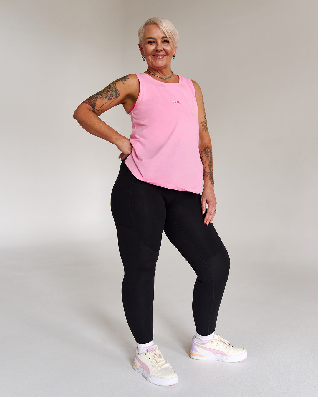 Campaign image of Go-To FLXCotton Longline Tank - Pink Rose-Ultra Pink - view 6