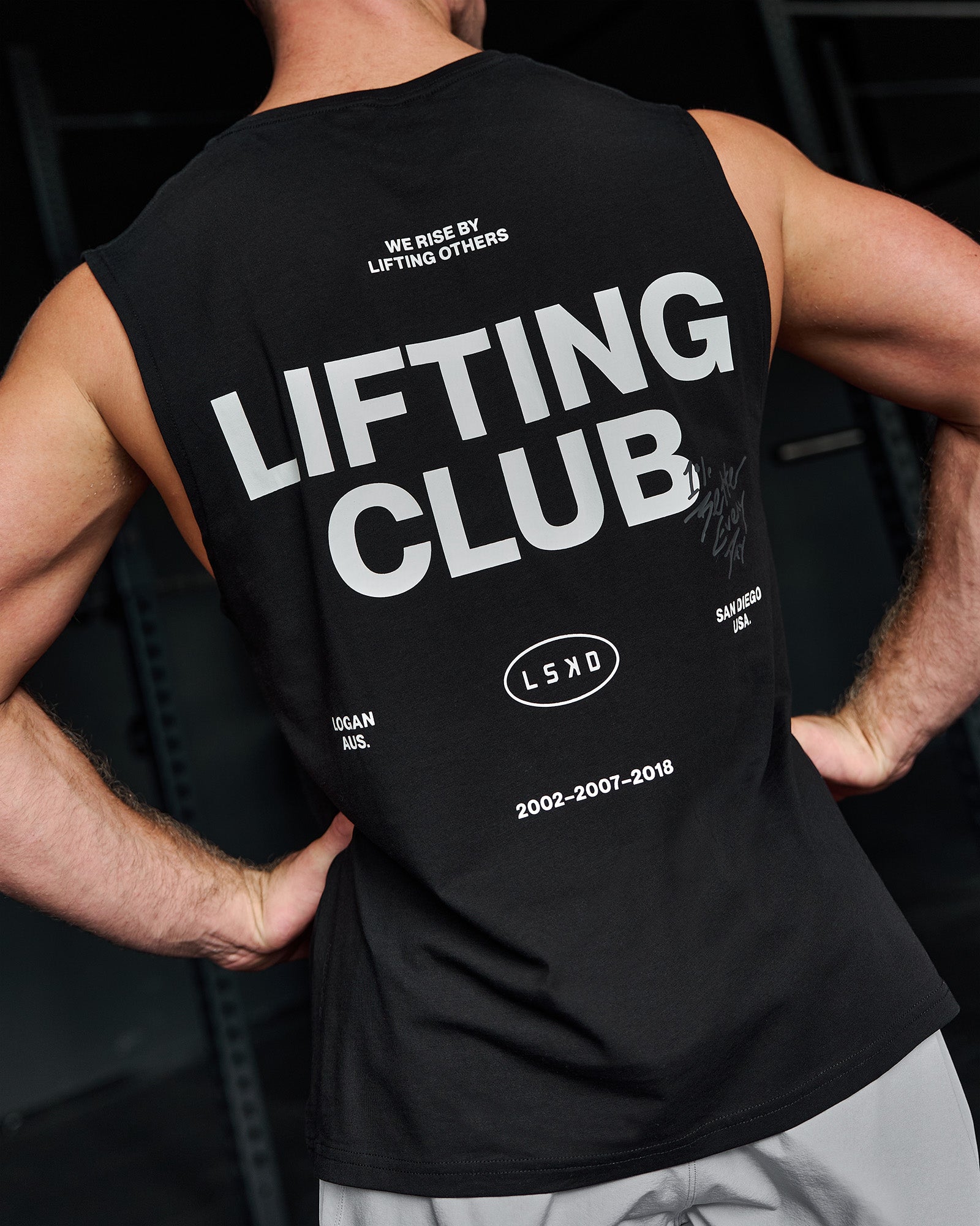 Man wearing Lifting Club FLXCotton Tank - Black-White