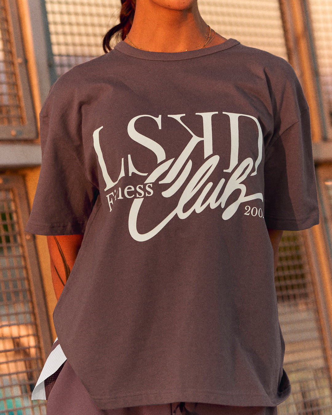 Campaign image of LSKD Fitness Club Heavyweight Oversized Tee - Cocoa Powder-Off White - view 1