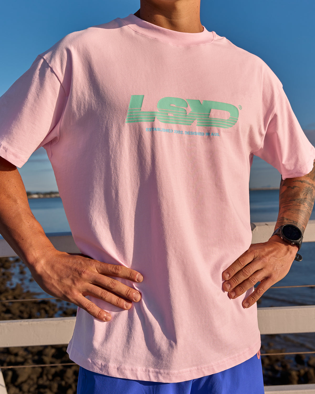 Campaign image of Sideline FLXCotton Oversized Tee - Marshmallow-Jelly Mint - view 1