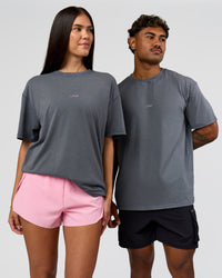 Duo wearing Built On Values FLXCotton Oversized Tee - Dark Storm Washed-Pink Rose | Model:Xav | Size:L | Model:Rhiley | Size:XS | Thumbnail Index: 5