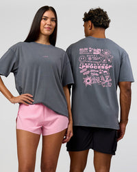 Duo wearing Built On Values FLXCotton Oversized Tee - Dark Storm Washed-Pink Rose | Model:Xav | Size:L | Model:Rhiley | Size:XS | Thumbnail Index: 0