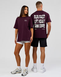 Duo wearing Coffee Run FLXCotton Oversized Tee - Cherry Lacquer-Black | Model:Albert | Size:M | Model:Bianca | Size:XS | Thumbnail Index: 3