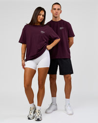 Duo wearing Coffee Run FLXCotton Oversized Tee - Cherry Lacquer-Black | Model:Albert | Size:M | Model:Bianca | Size:XS | Thumbnail Index: 9