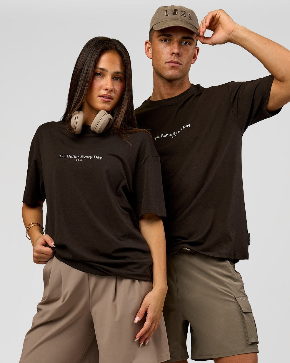 Duo wearing VS6 1% Better FLXCotton Oversize Tee - Ground Coffee | Model:Albert | Size:M | Model:Bianca | Size:XS - view 1