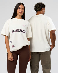 Duo wearing League Heavyweight FLXCotton Oversized Tee - Off White-Ground Coffee | Model:Xs | Size:L | Model:League | Size:RHILEY