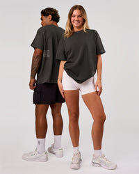Duo wearing Block Heavyweight Oversized Tee  - Onyx-Alloy | Model:Amity | Size:S | Model:Xav | Size:L | Thumbnail Index: 3