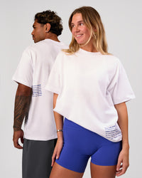 Duo wearing Block Heavyweight Oversized Tee  - White-Power Cobalt | Model:Amity | Size:S | Model:Xav | Size:L | Thumbnail Index: 0