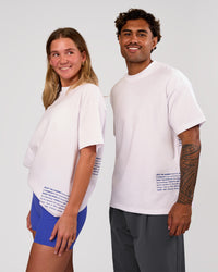 Duo wearing Block Heavyweight Oversized Tee  - White-Power Cobalt | Model:Amity | Size:S | Model:Xav | Size:L | Thumbnail Index: 3