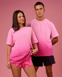 Duo wearing BCAM Ombre Heavyweight FLXCotton Oversized Tee  - Pink Rose-Ultra Pink | Model:Bianca | Size:S | Model:Albert | Size:M | Thumbnail Index: 0