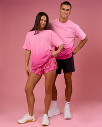 Duo wearing BCAM Ombre Heavyweight FLXCotton Oversized Tee  - Pink Rose-Ultra Pink | Model:Bianca | Size:S | Model:Albert | Size:M | Thumbnail Index: 3