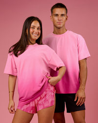 Duo wearing BCAM Ombre Heavyweight FLXCotton Oversized Tee  - Pink Rose-Ultra Pink | Model:Bianca | Size:S | Model:Albert | Size:M | Thumbnail Index: 9