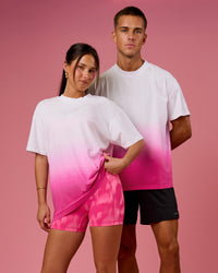 Duo wearing BCAM Ombre Heavyweight FLXCotton Oversized Tee  - White-Ultra Pink | Model:Bianca | Size:S | Model:Albert | Size:M | Thumbnail Index: 0
