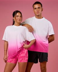 Duo wearing BCAM Ombre Heavyweight FLXCotton Oversized Tee  - White-Ultra Pink | Model:Bianca | Size:S | Model:Albert | Size:M | Thumbnail Index: 5