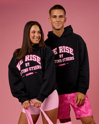 Duo wearing BCAM Unisex Oversized Hoodie - Black | Model:Bianca | Size:S | Model:Albert | Size:M | Thumbnail Index: 0