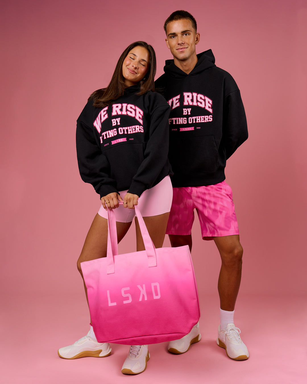 Duo wearing BCAM Unisex Oversized Hoodie - Black | Model:Bianca | Size:S | Model:Albert | Size:M - view 4
