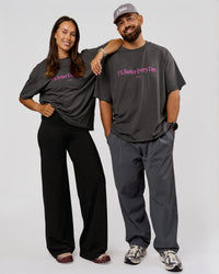 Duo wearing VS6 1% Better Fathers Day FLXCotton Oversized Tee - Dark Storm | Model:Jess | Size:S | Model:Jordan | Size:XL | Thumbnail Index: 10