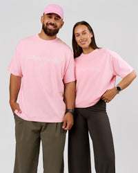 Duo wearing VS6 1% Better Fathers Day FLXCotton Oversized Tee - Marshmallow | Model:Jess | Size:S | Model:Jordan | Size:XL | Thumbnail Index: 12