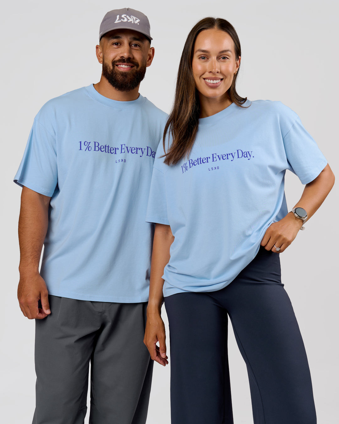 Duo wearing VS6 1% Better Fathers Day FLXCotton Oversized Tee - Open Air | Model:Jess | Size:S | Model:Jordan | Size:XL - view 1