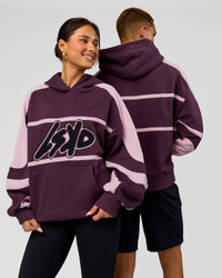 Duo wearing Vibe Oversized Hoodie - Midnight Plum-Marshmallow | Model:Bianca | Size:XS | Model:Albert | Size:M | Thumbnail Index: 0