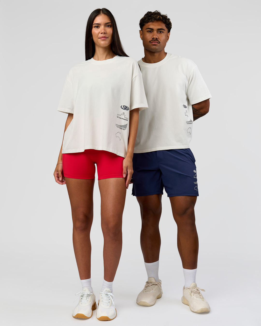 Duo wearing Greatest of All Time Heavyweight FLXCotton Boxed Tee - Off White Washed | Model:Rhiley| Size:XS | Model:Xav | Size:L - view 2