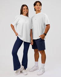 Duo wearing VS26 Journey FLXCotton Oversize Tee - White-Black | Model:Charli | Size:XS | Model:Journey | Size:VS26 | Thumbnail Index: 1