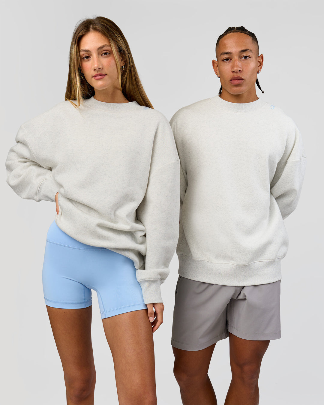 Duo wearing Strong is Beautiful Oversized Sweater - Silver Marl | Model:Georgia | Size:XS | Model:Malebo | Size:M - view 8