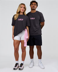 Duo wearing SoCal 26 FLXCotton Oversize Tee  - Onyx-Pink Rose | Model:Issy | Size:XS | Model:Xav | Size:L | Thumbnail Index: 9