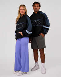 Duo wearing Vibe Oversized Hoodie - Black-Future Navy | Model:Issy | Size:XS | Model:Xav | Size:L | Thumbnail Index: 3
